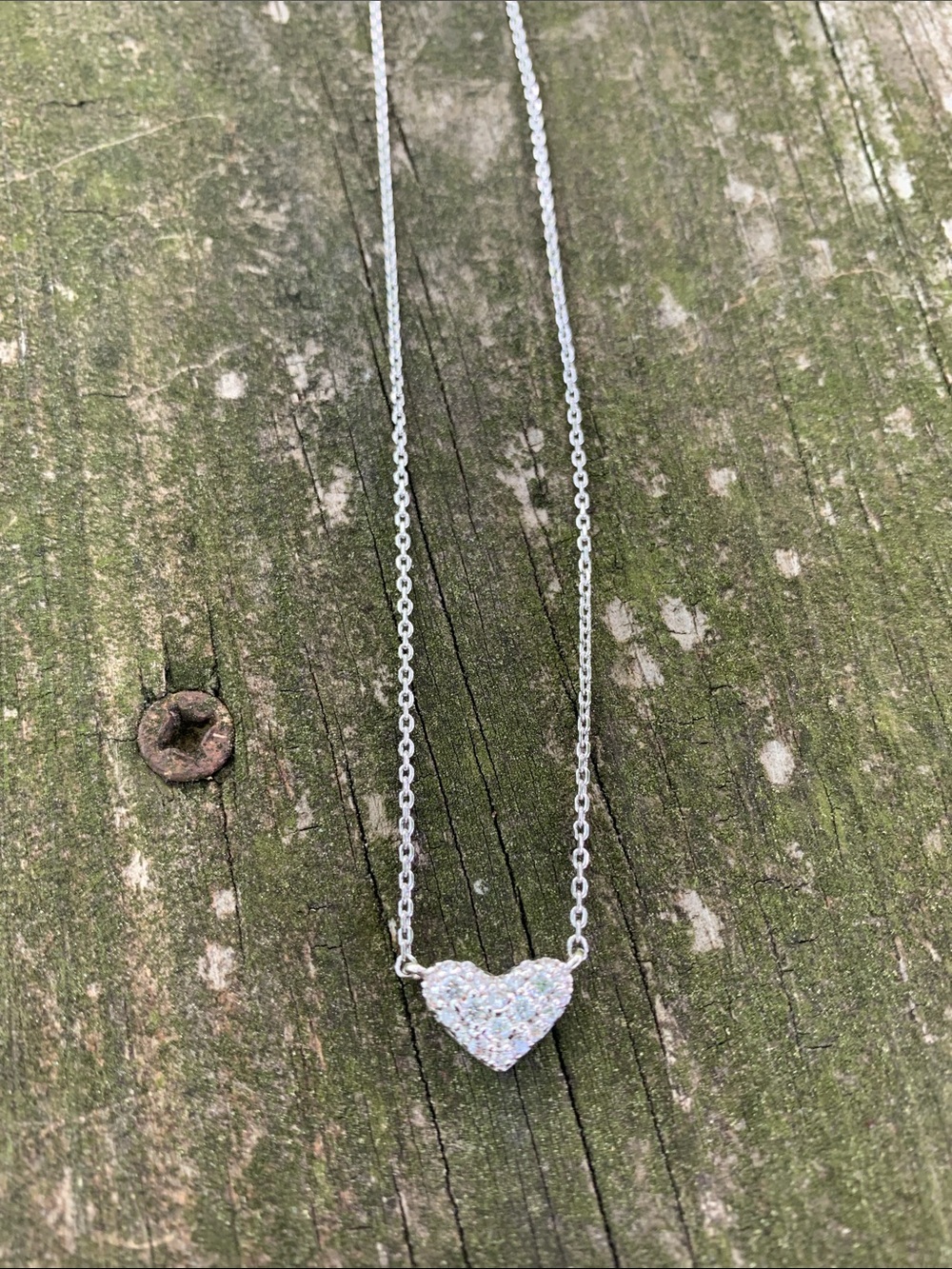 NWOT Kendra Scott Ari Pave Silver Heart Pendant Necklace